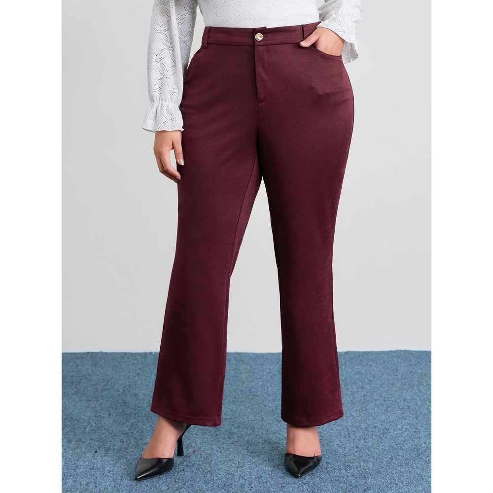 NWT BloomChic Deep Red Burgundy Elastic Waist Gold Button Flare Pants Plus 14/16
